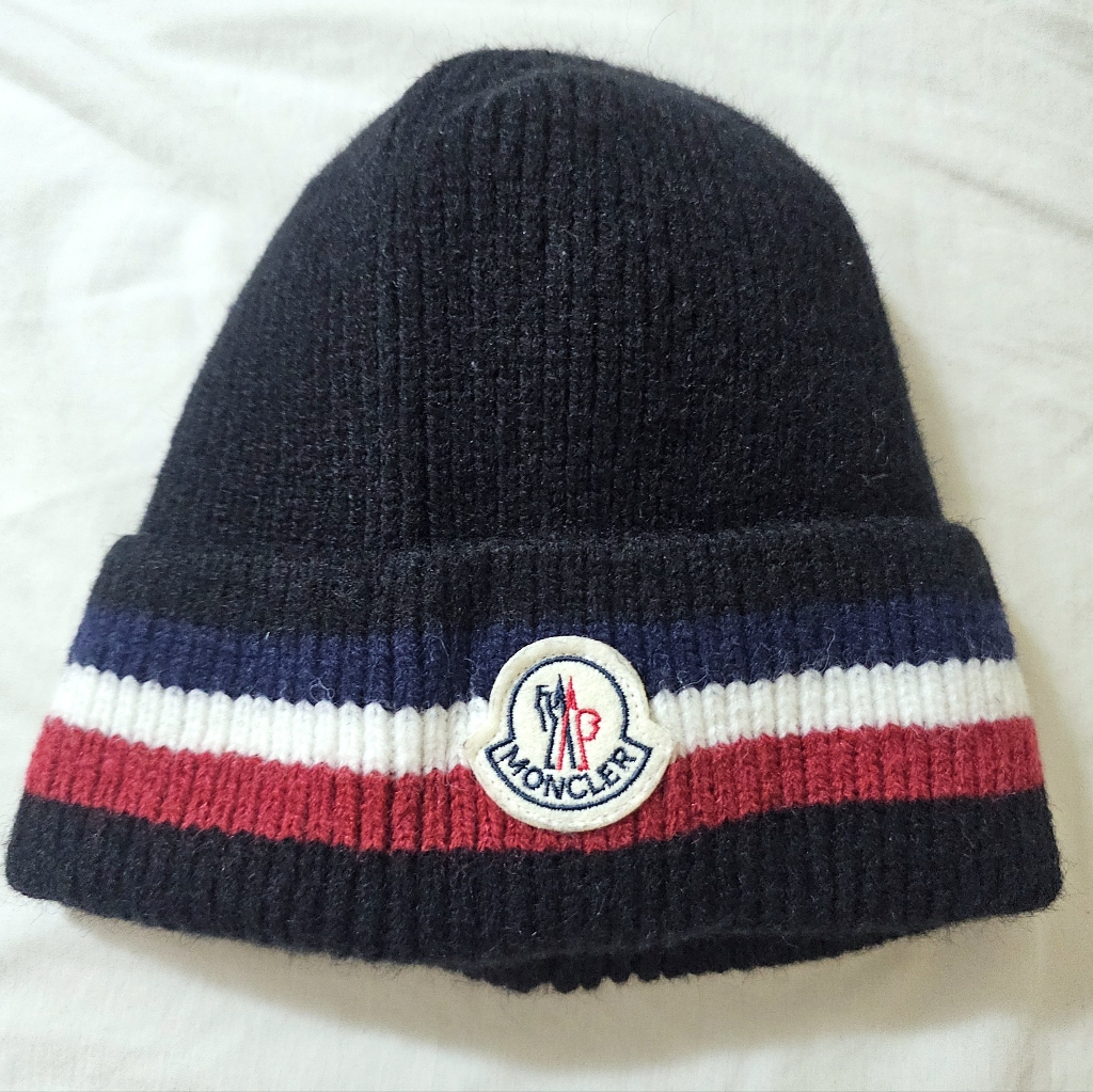 Moncler Virgin Wool Tri-Stripe Toque/Beanie Nwot